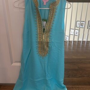 Lilly Pulitzer Turquoise Dress with Gold Embroidery